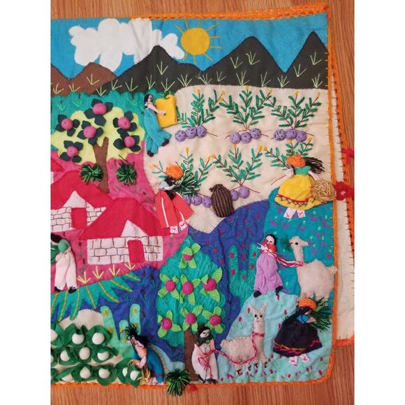 Vintage Arpillera Folk Art 3D Wall Hanging Seat Covering Peruvian Set Handmade - Picture 7 of 11